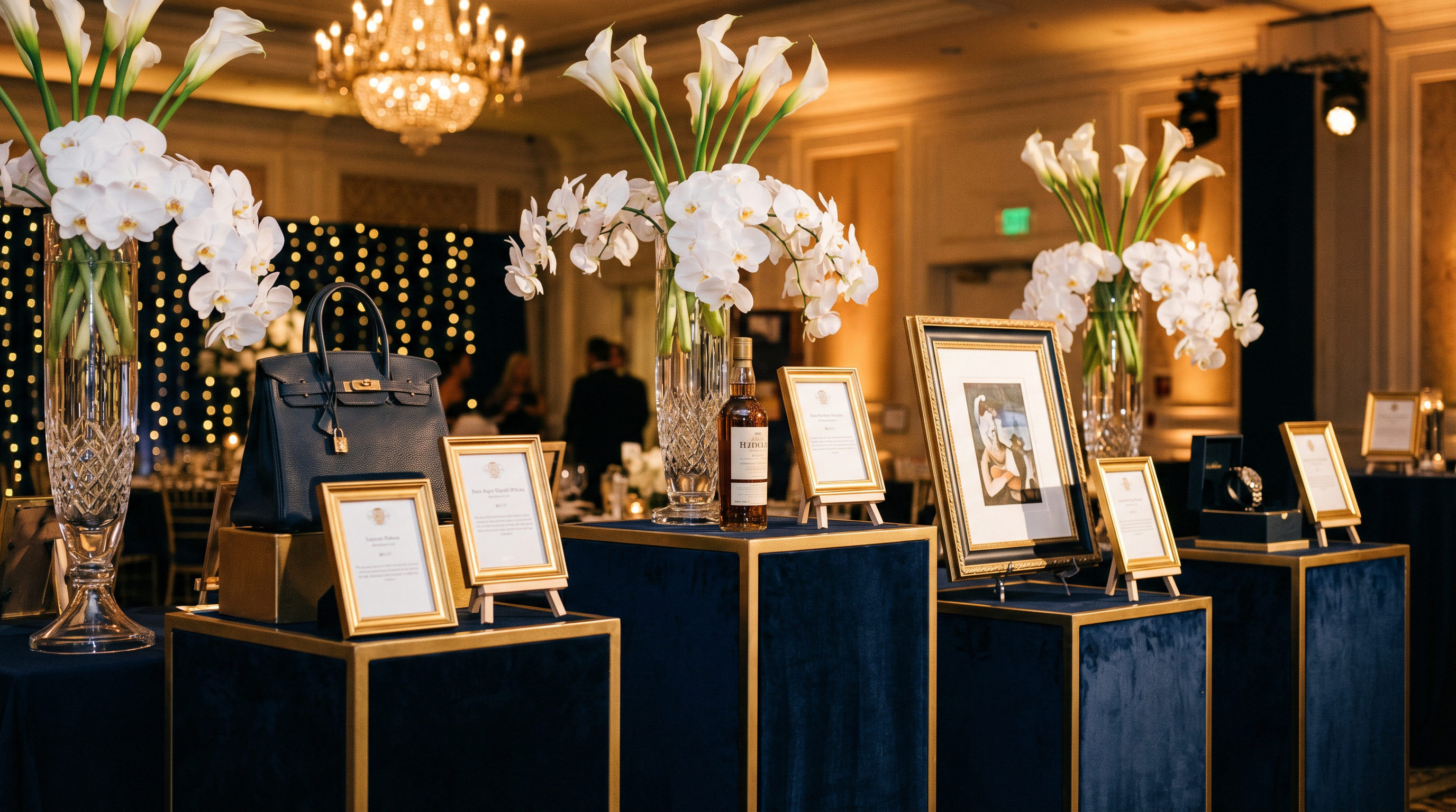 Luxury charity auction items on display at The HeartScreen National Launch Gala — live and silent auction fundraiser