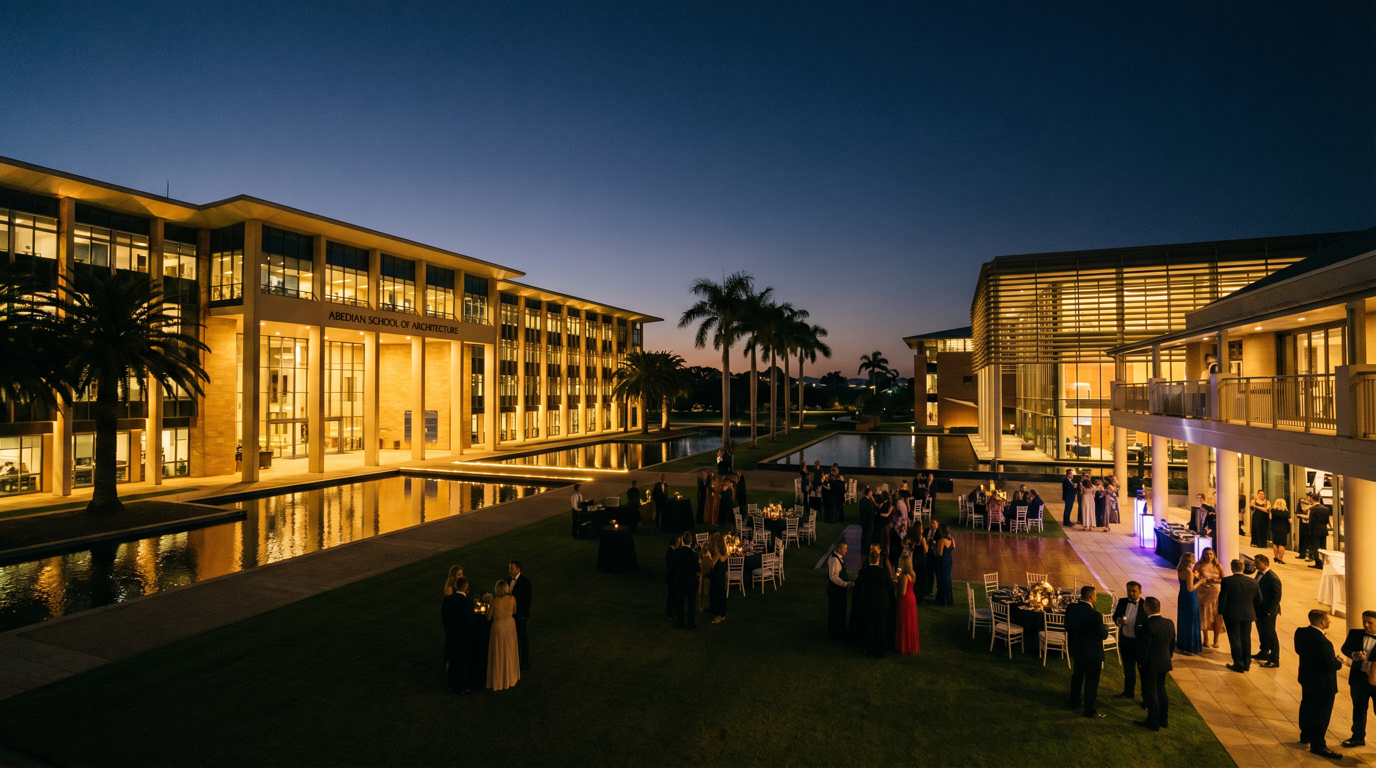 Bond University Gold Coast campus at twilight — venue for The HeartScreen charity gala dinner 2026